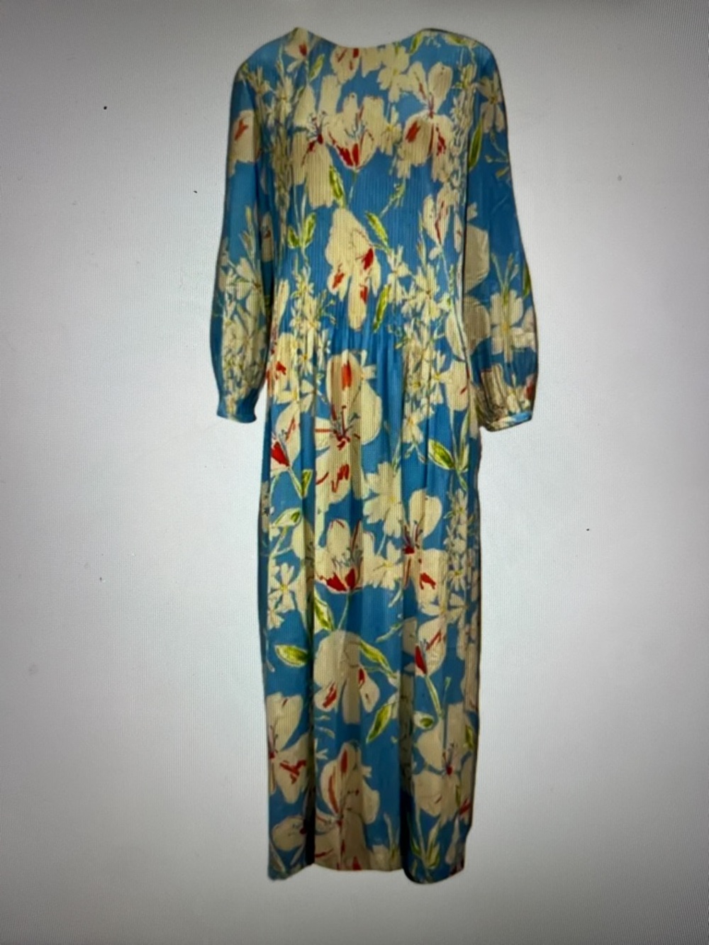 Loro Piana Silk Blue Floral Long Sleeve (my Anna Wintour) midi dress